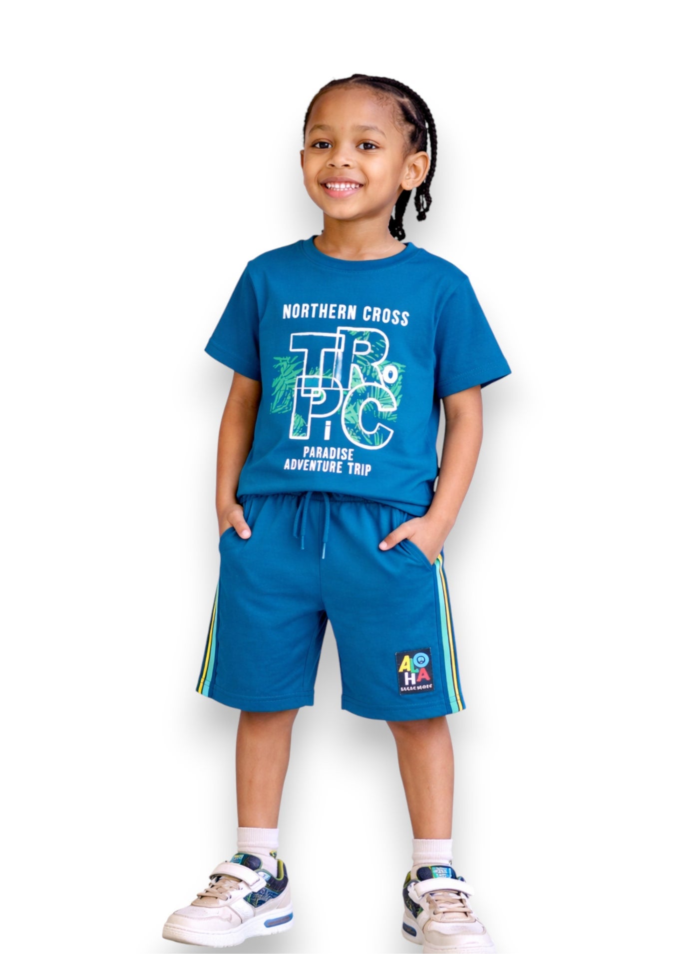 victor and jane Boys JR Athletics Printed T-Shirt & Navy Shorts Set